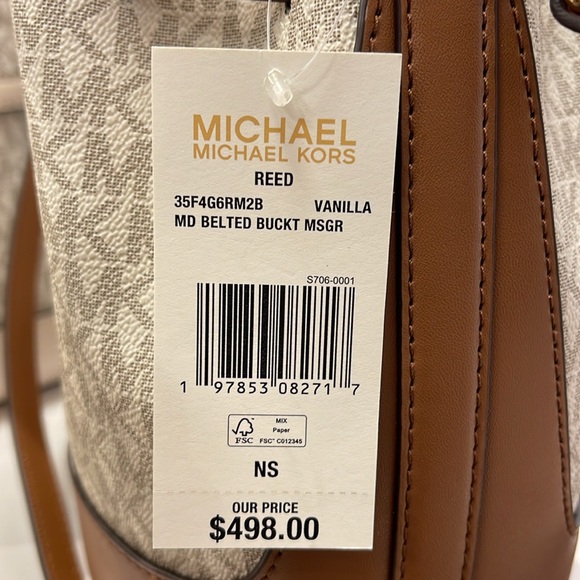 Michael Kors Reed Medium Belted Bucket Messenger Crossbody Handbag Vanilla MK - Picture 13 of 16